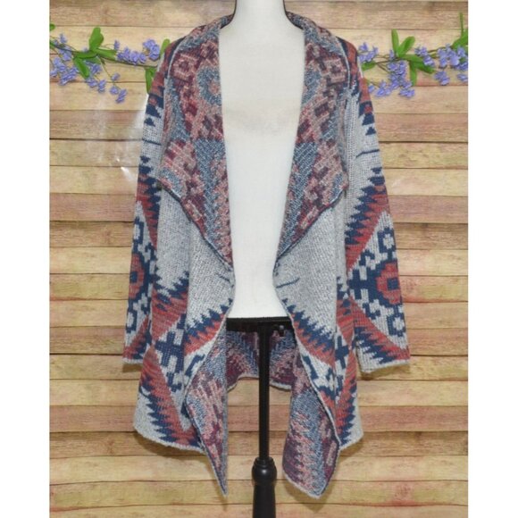 RD Style Ladies Gray Open Front Cardigan Sweater Size L Southwest Aztec Warm - Picture 3 of 13